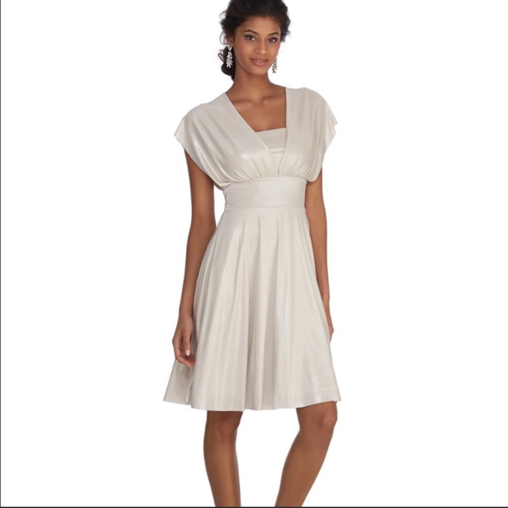 White House Black Market Genius Metallic Convertible Champagne Dress Size 16